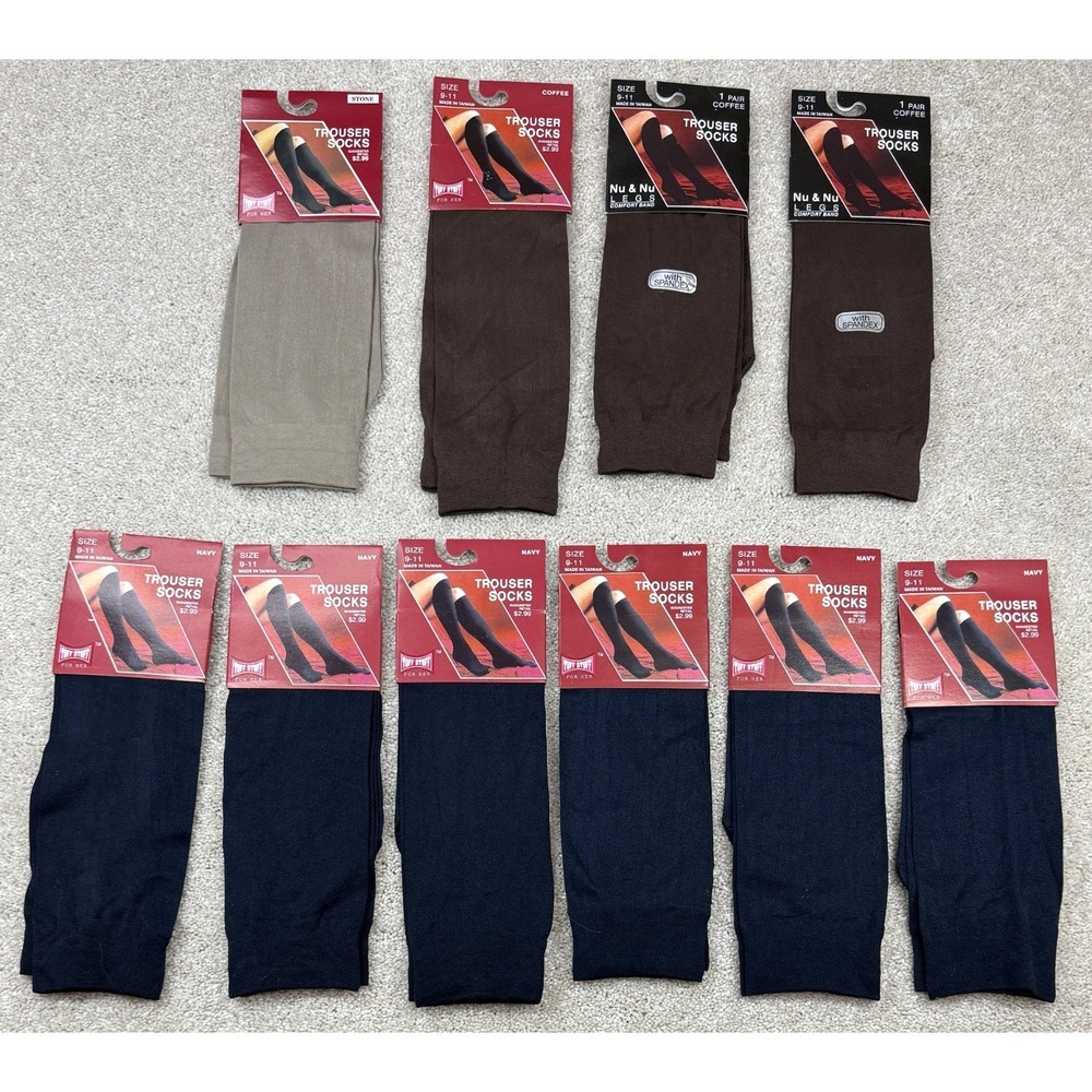 Nu&Nu & Tuff Stuff 10 Pair of Women's Trouser Socks Size 9-11 Blue Brown Tan